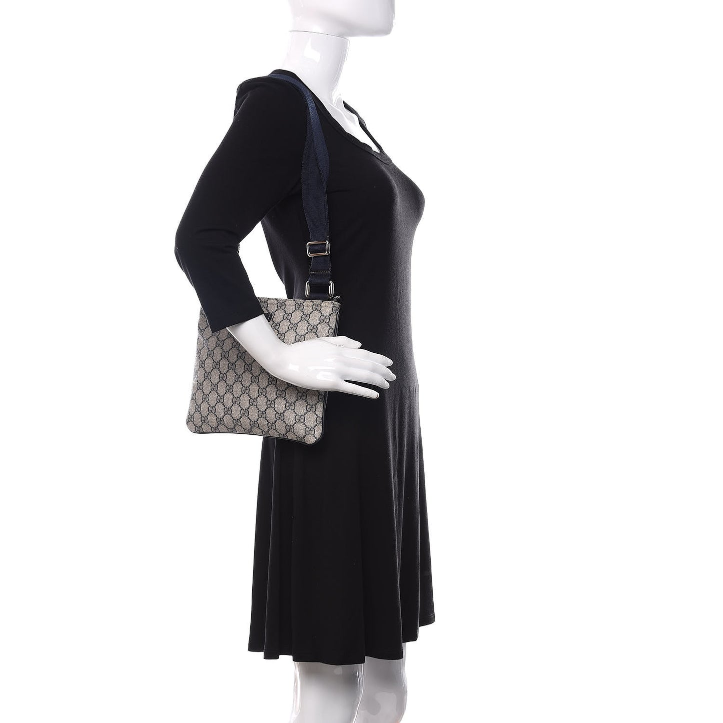 GG Supreme Monogram Small Flat Messenger Bag Navy