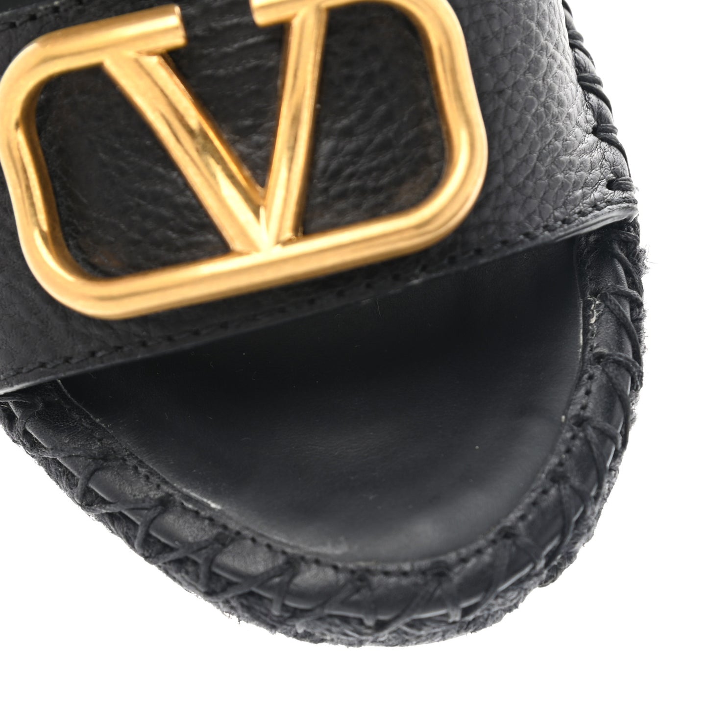 Grainy Cowhide VLogo Ankle Wrap Espadrille Wedge Sandals 41 Black