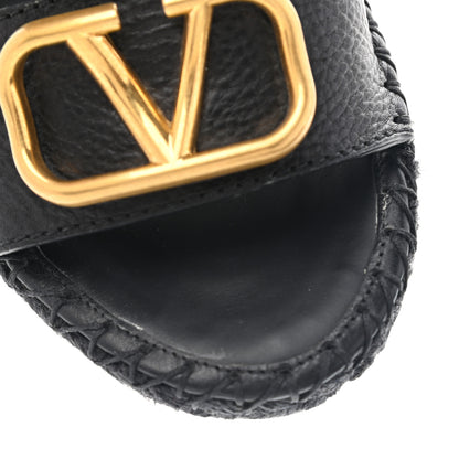 Valentino Garavani Grainy Cowhide VLogo Ankle Wrap Espadrille Wedge Sandals 41 Black 11 of 11