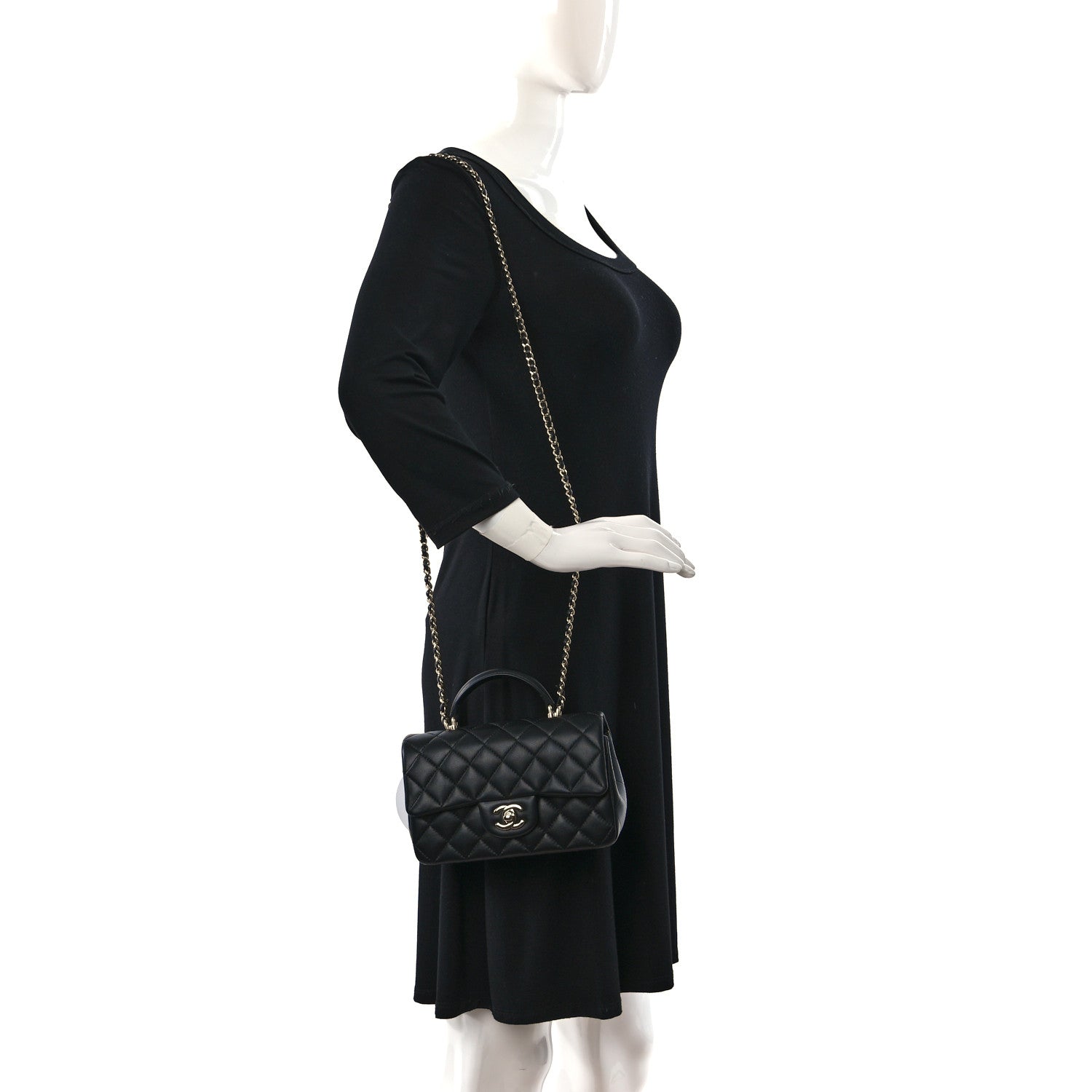 Chanel Lambskin Quilted Mini Top Handle Rectangular Flap Black 2 of 12