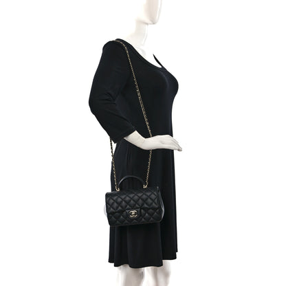 Chanel Lambskin Quilted Mini Top Handle Rectangular Flap Black 2 of 12