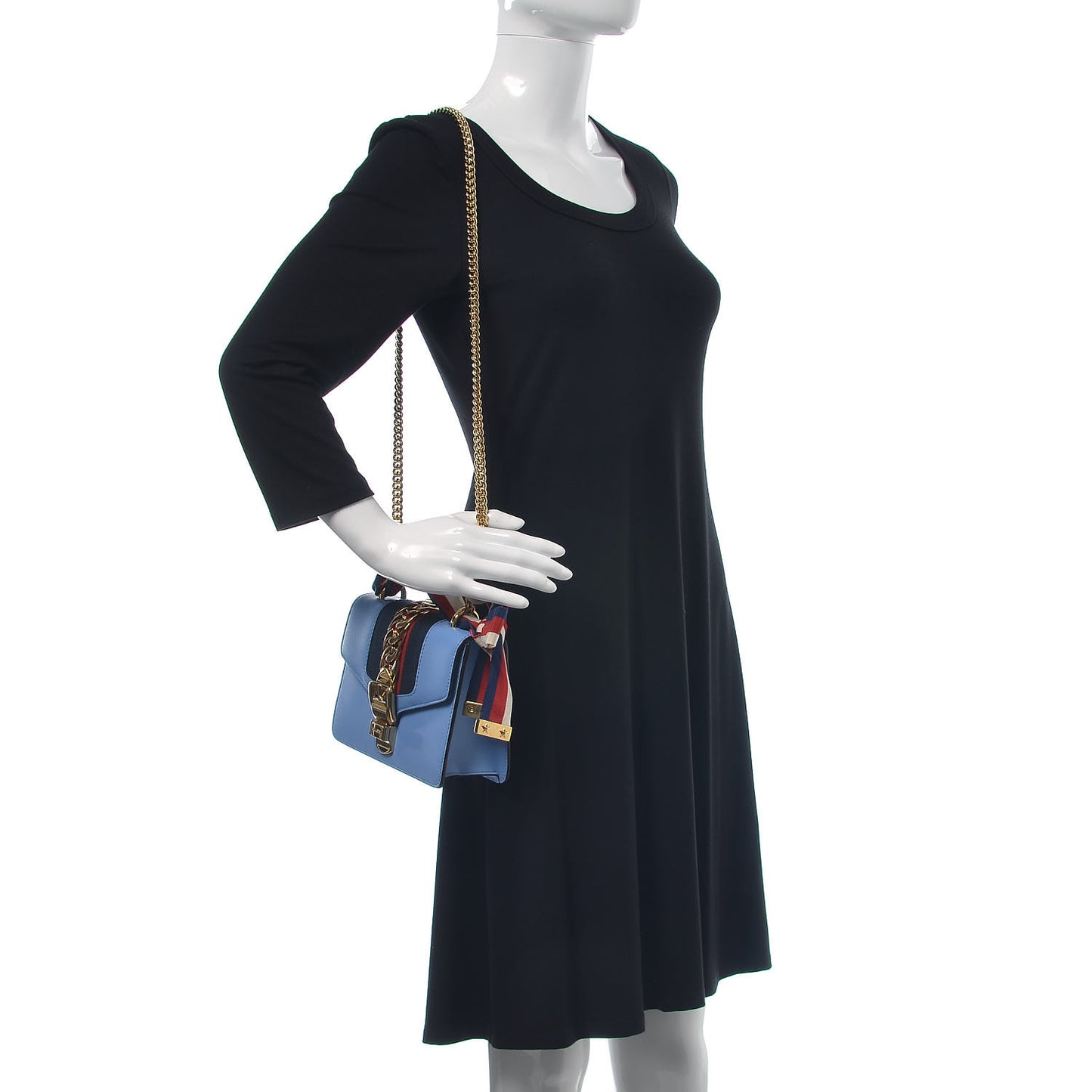 Calfskin Mini Sylvie Chain Shoulder Bag Clear Sky Blue