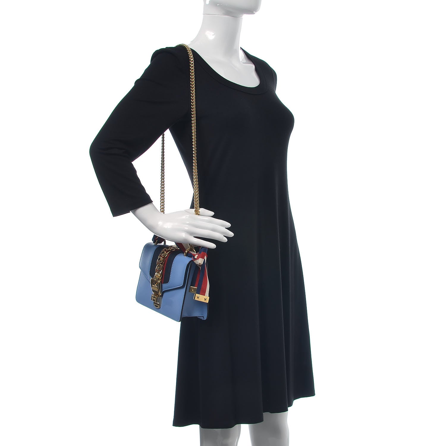 Gucci Calfskin Mini Sylvie Chain Shoulder Bag Clear Sky Blue 2 of 12