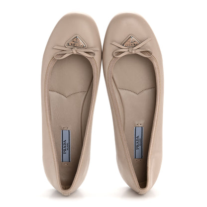 Prada Lambskin Bow Ballerina Flats 37 Nude 2 of 9