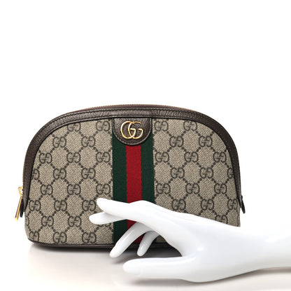 Gucci GG Supreme Monogram Textured Calfskin Web Large Ophidia Cosmetic Case Beige Ebony New Acero 2 of 9