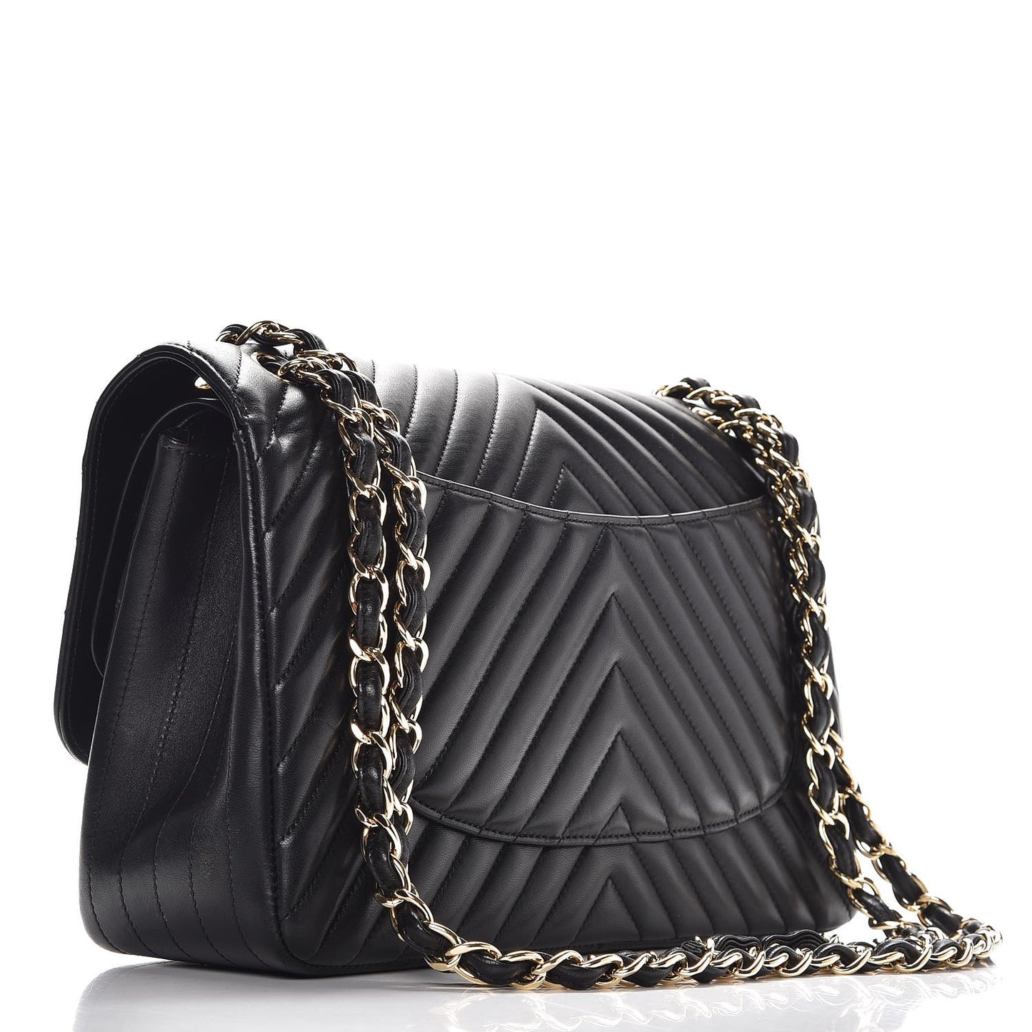 Lambskin Chevron Quilted Jumbo Double Flap Black