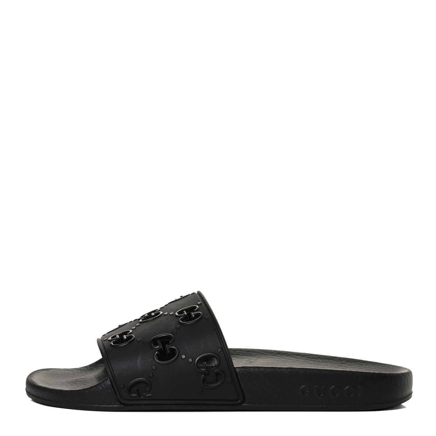 Gucci Rubber GG Monogram Perforated Womens Slide Sandals 38 Black 1 of 12