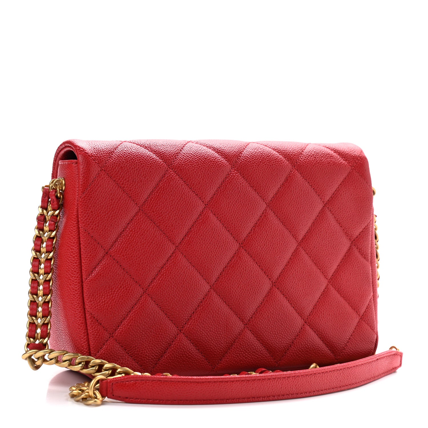 Chanel Shiny Caviar Quilted Small Chain Melody Flap Red 3 of 9