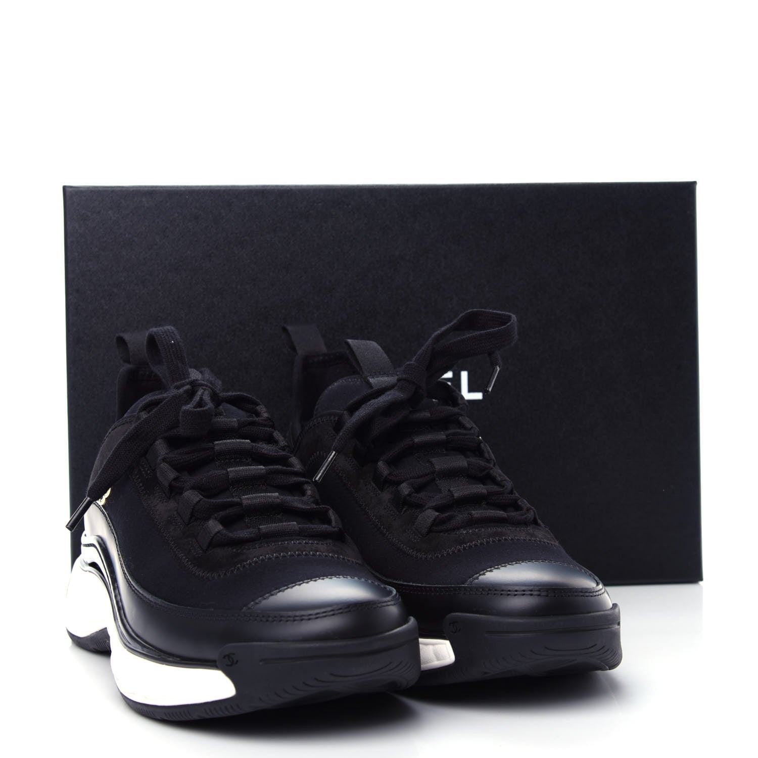 Chanel Velvet Calfskin Mixed Fibers CC Sneakers 37.5 Black 11 of 11