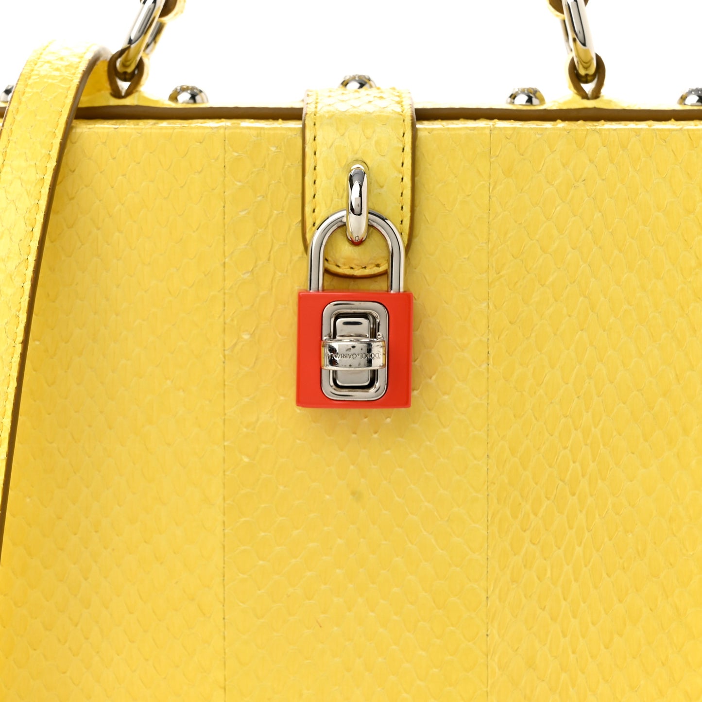 Snakeskin Padlock Box Bag Yellow