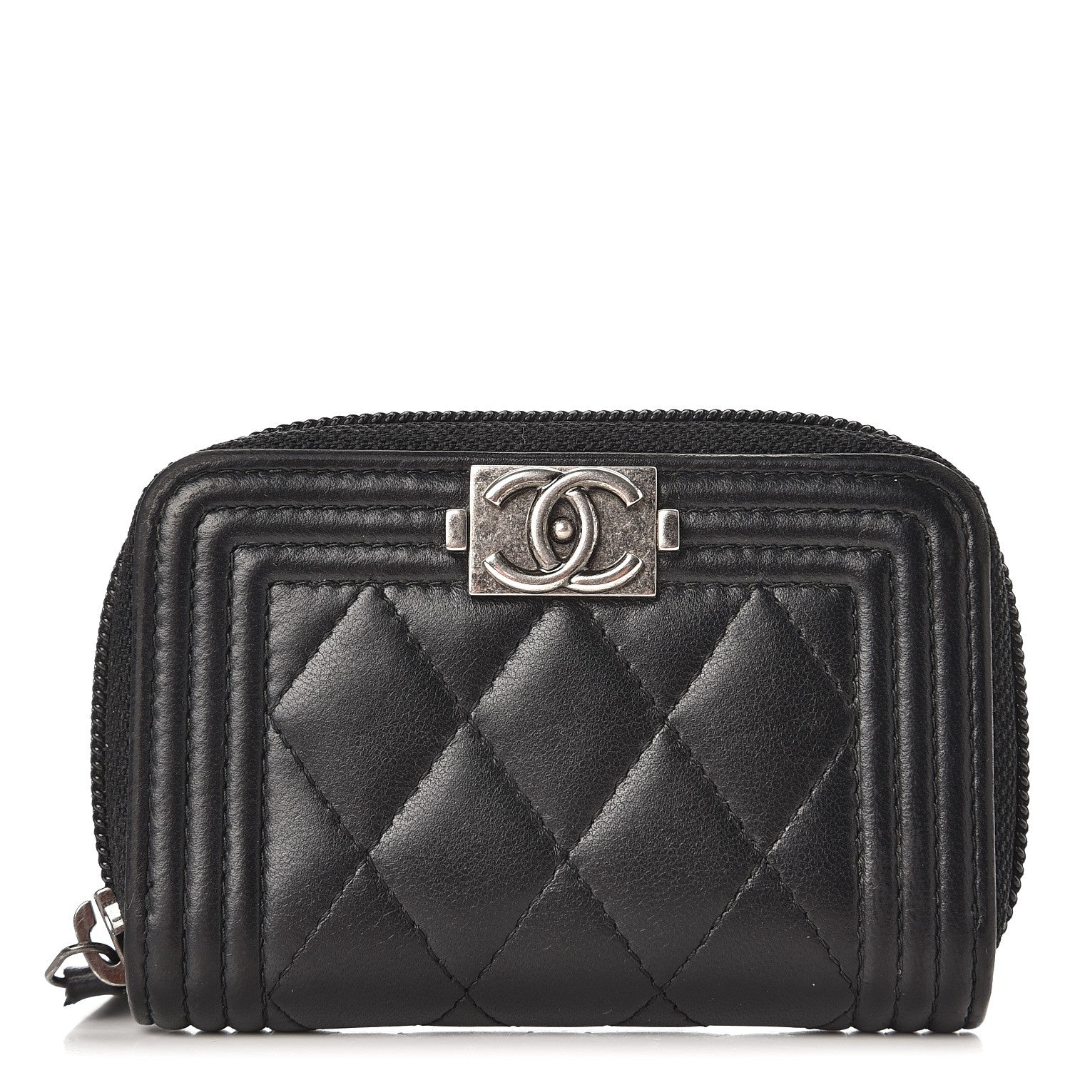 Chanel Lambskin Quilted Zip Around Boy Coin Purse Wallet Black 1 of 8