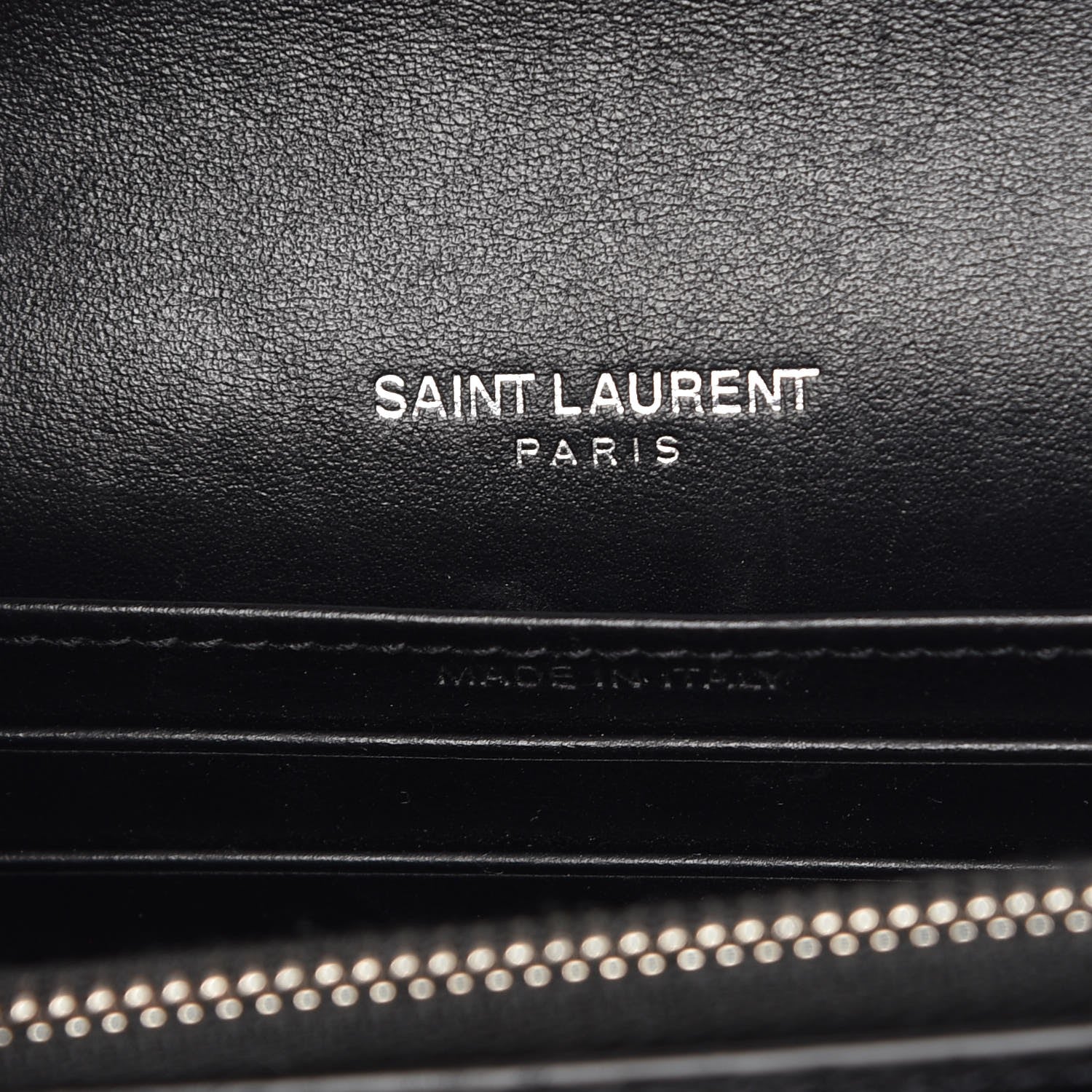 Saint Laurent Calfskin Crocodile Embossed Monogram Sunset Chain Wallet Black 6 of 7