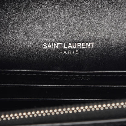 Saint Laurent Calfskin Crocodile Embossed Monogram Sunset Chain Wallet Black 6 of 7