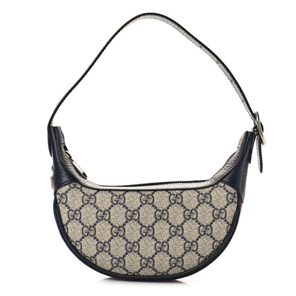 Gucci GG Supreme Monogram Textured Dollar Calfskin Web Mini Ophidia Half Moon Hobo Beige Blue 1 of 8