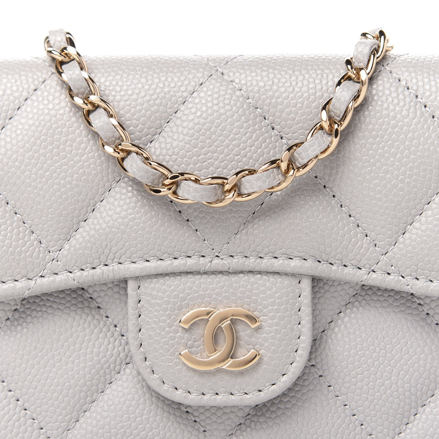 Chanel Caviar Quilted Flap Card Holder On Chain Grey 10 of 11