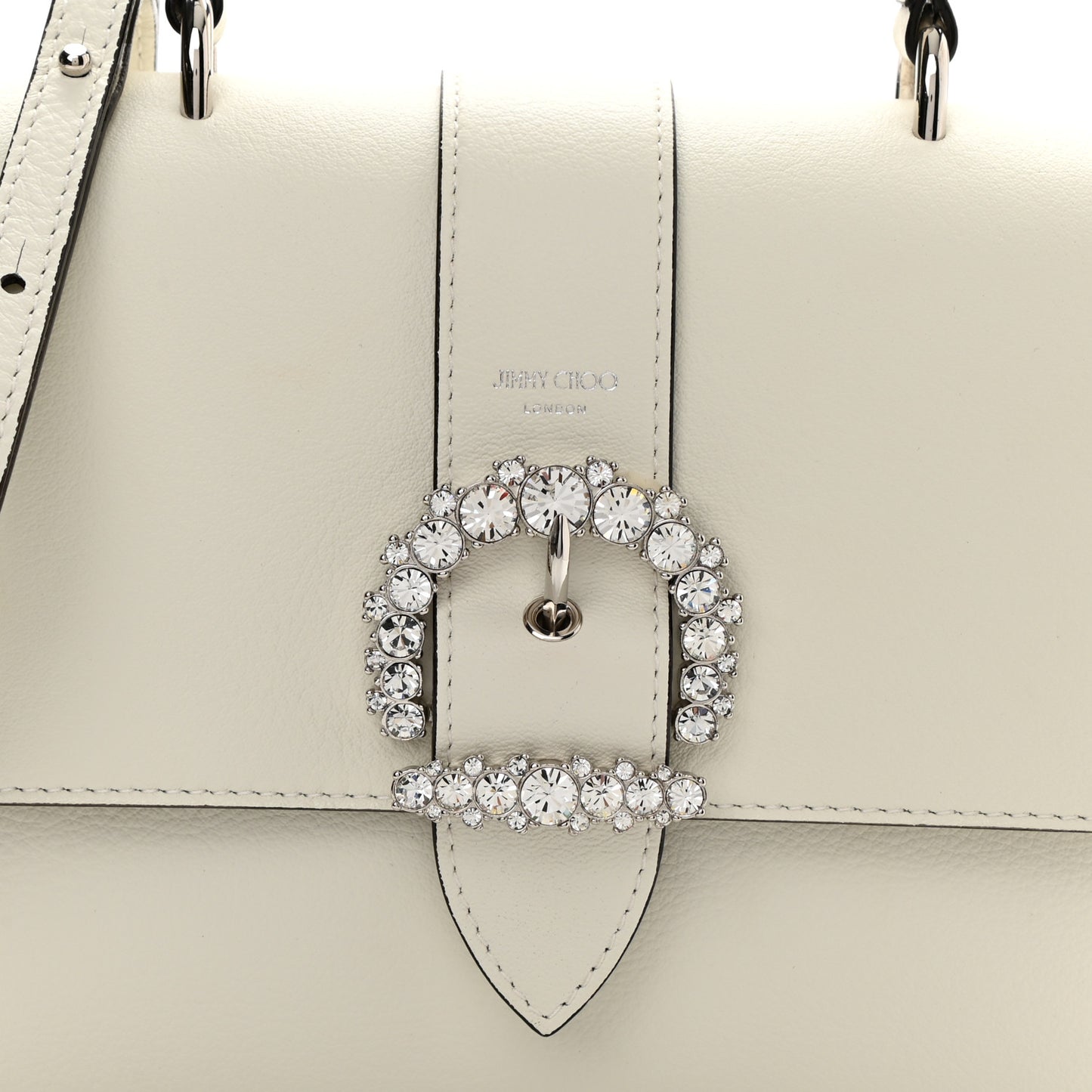 Calfskin Crystal Medium Cheri Top Handle Bag Milk