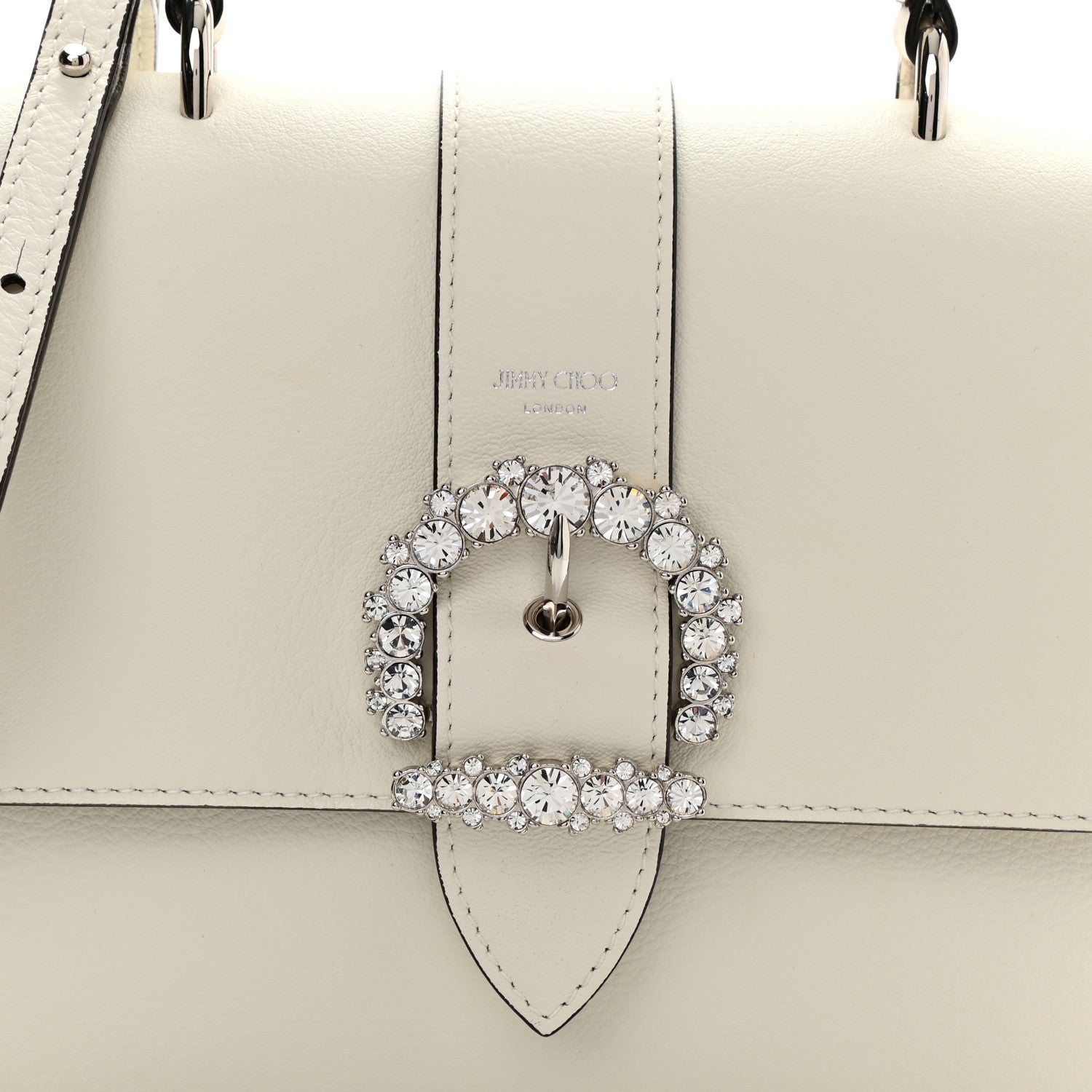 Jimmy Choo Calfskin Crystal Medium Cheri Top Handle Bag Milk 8 of 11