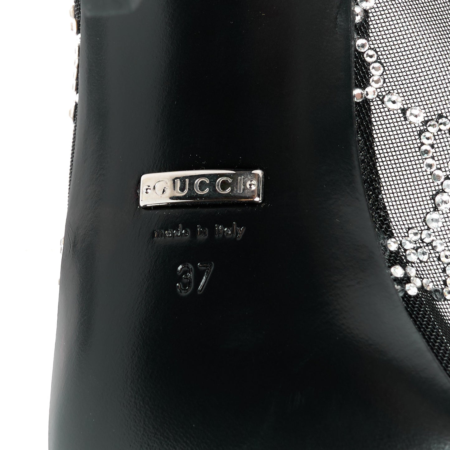 Tela Retino Kid Scamosciato Crystal GG Monogram Square G 95mm Slide Sandals 37 Black
