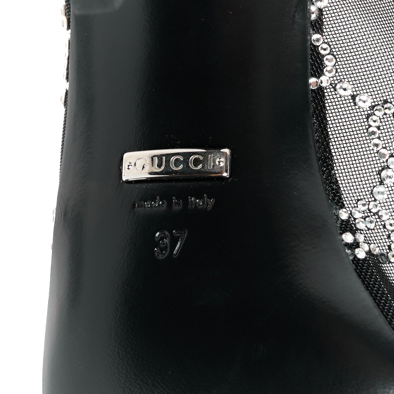 Gucci Tela Retino Kid Scamosciato Crystal GG Monogram Square G 95mm Slide Sandals 37 Black 8 of 9