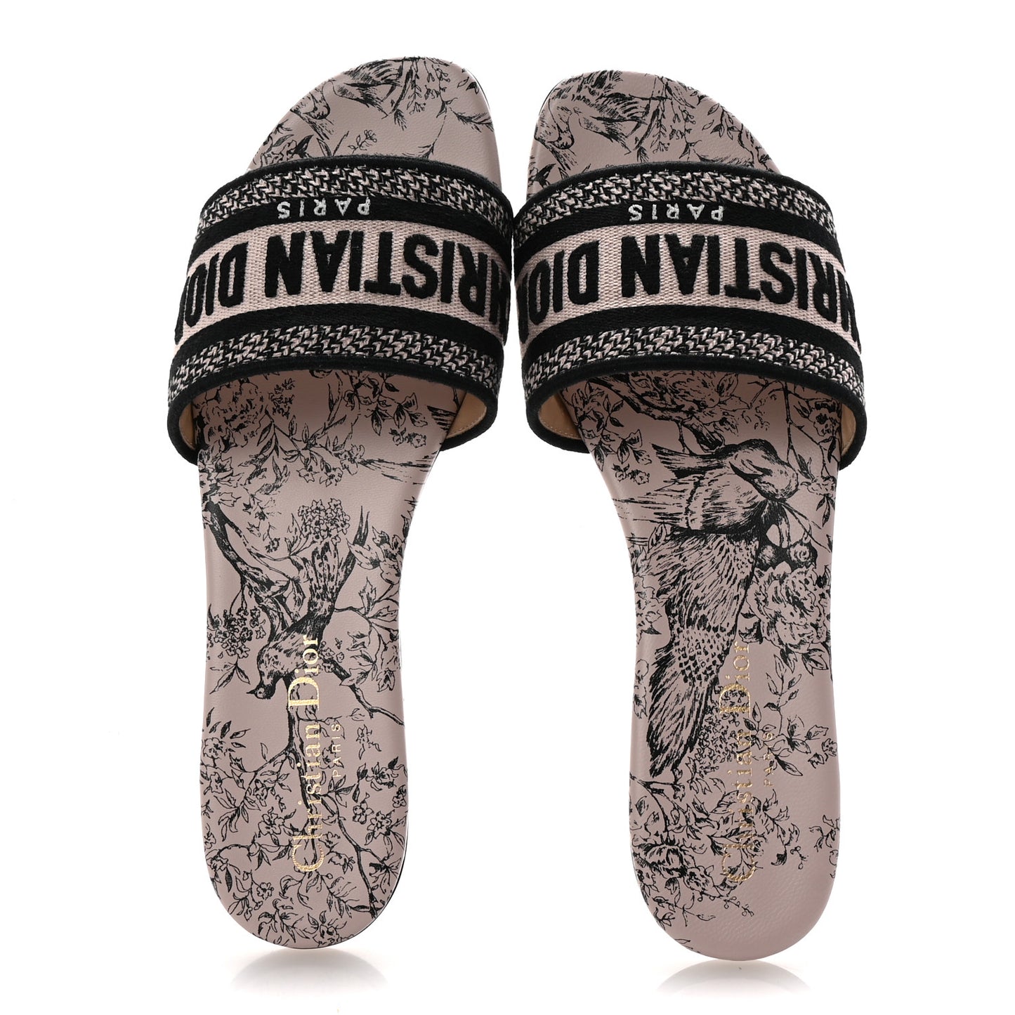 Canvas Jardin d'Hiver Embroidered Dway Flat Slide Sandals 38 Black Nude