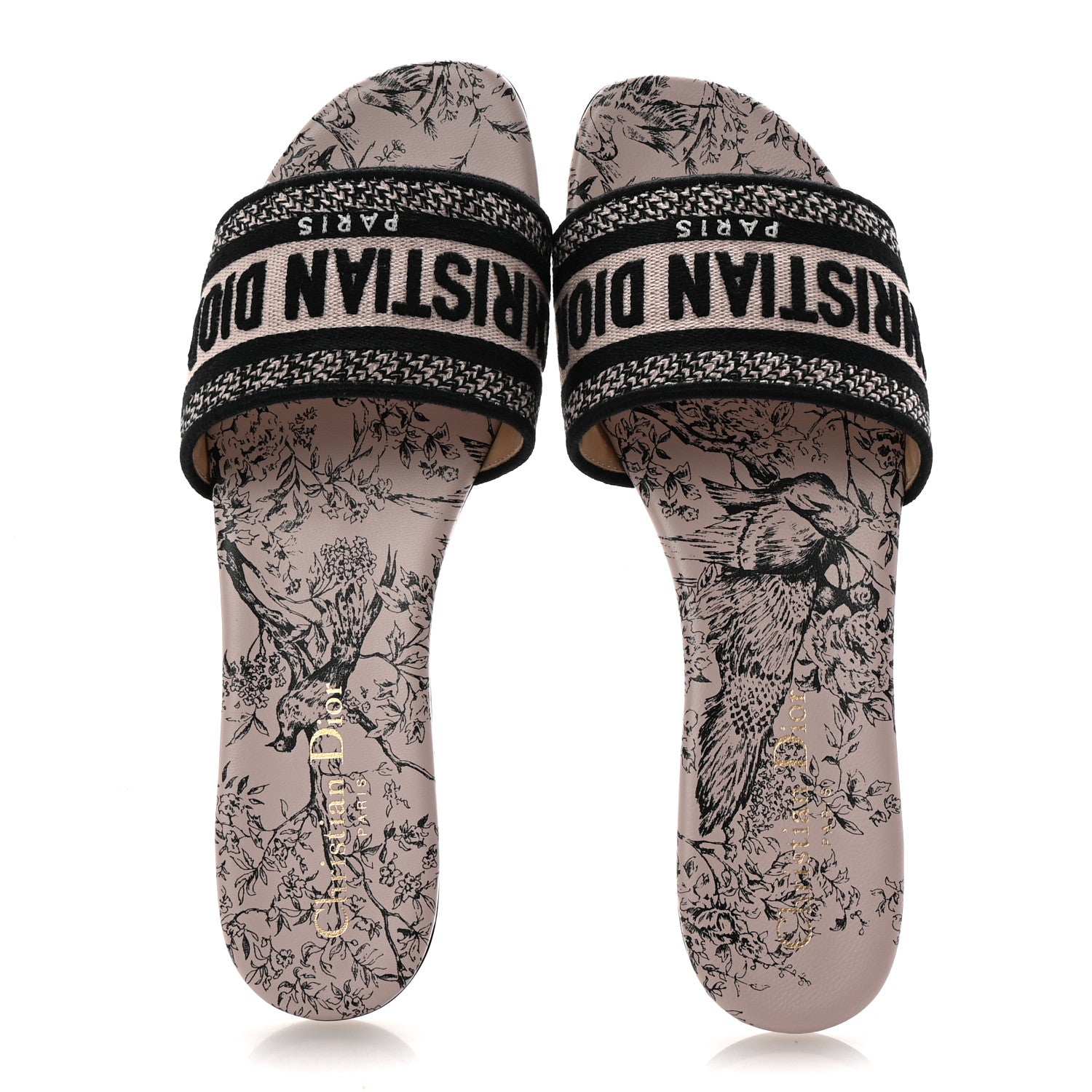 Christian Dior Canvas Jardin d'Hiver Embroidered Dway Flat Slide Sandals 38 Black Nude 2 of 10