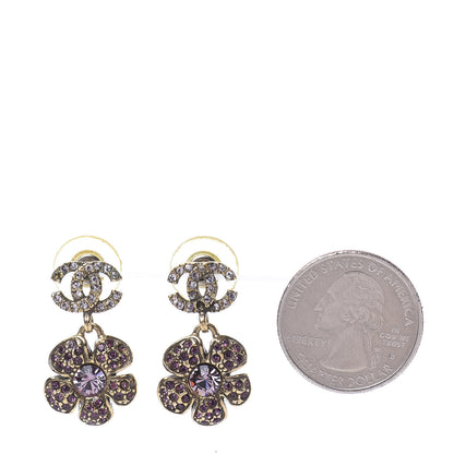 Chanel Crystal CC Flower Drop Earrings Gold Purple 2 of 6