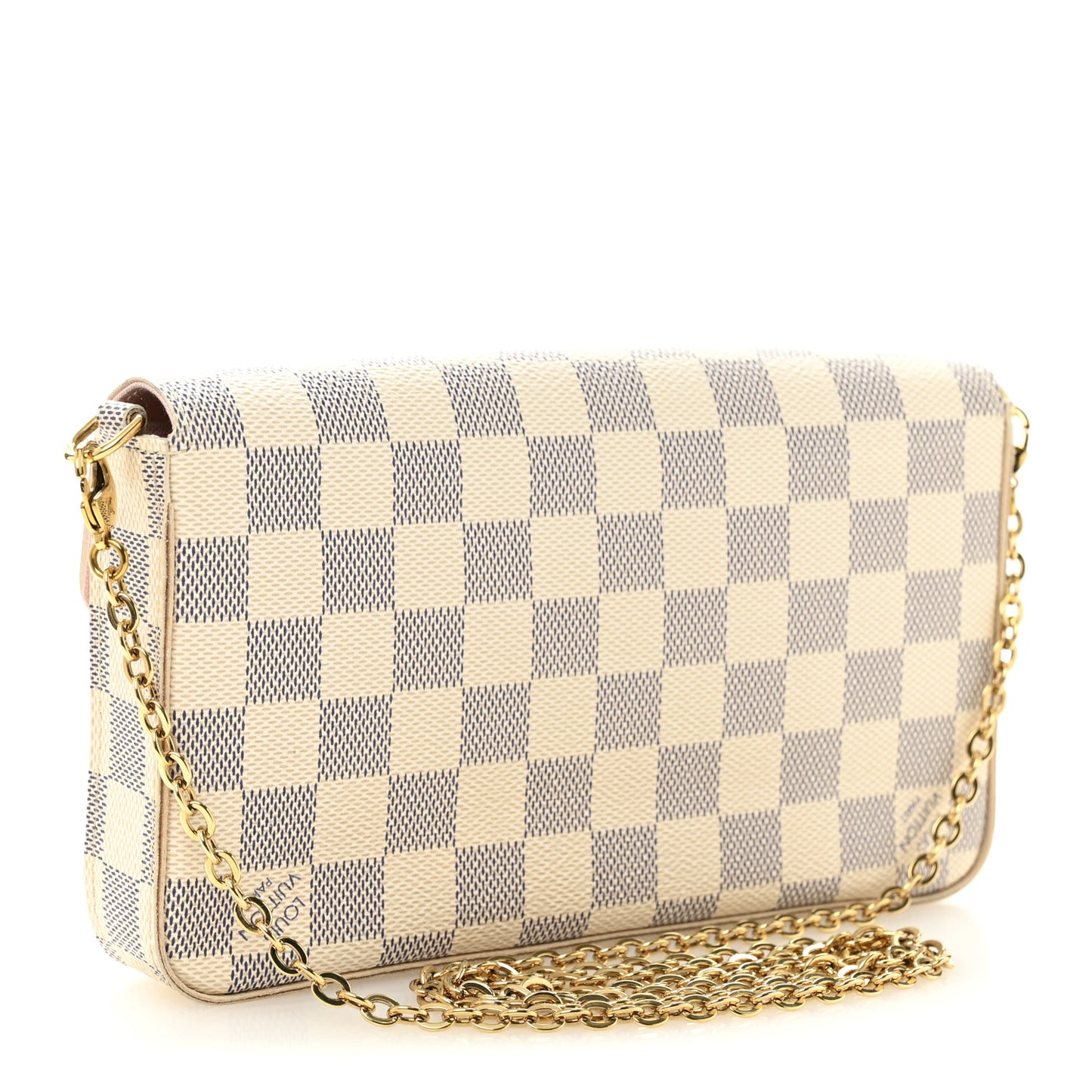 Damier Azur Pochette Felicie Chain Wallet Rose Ballerine