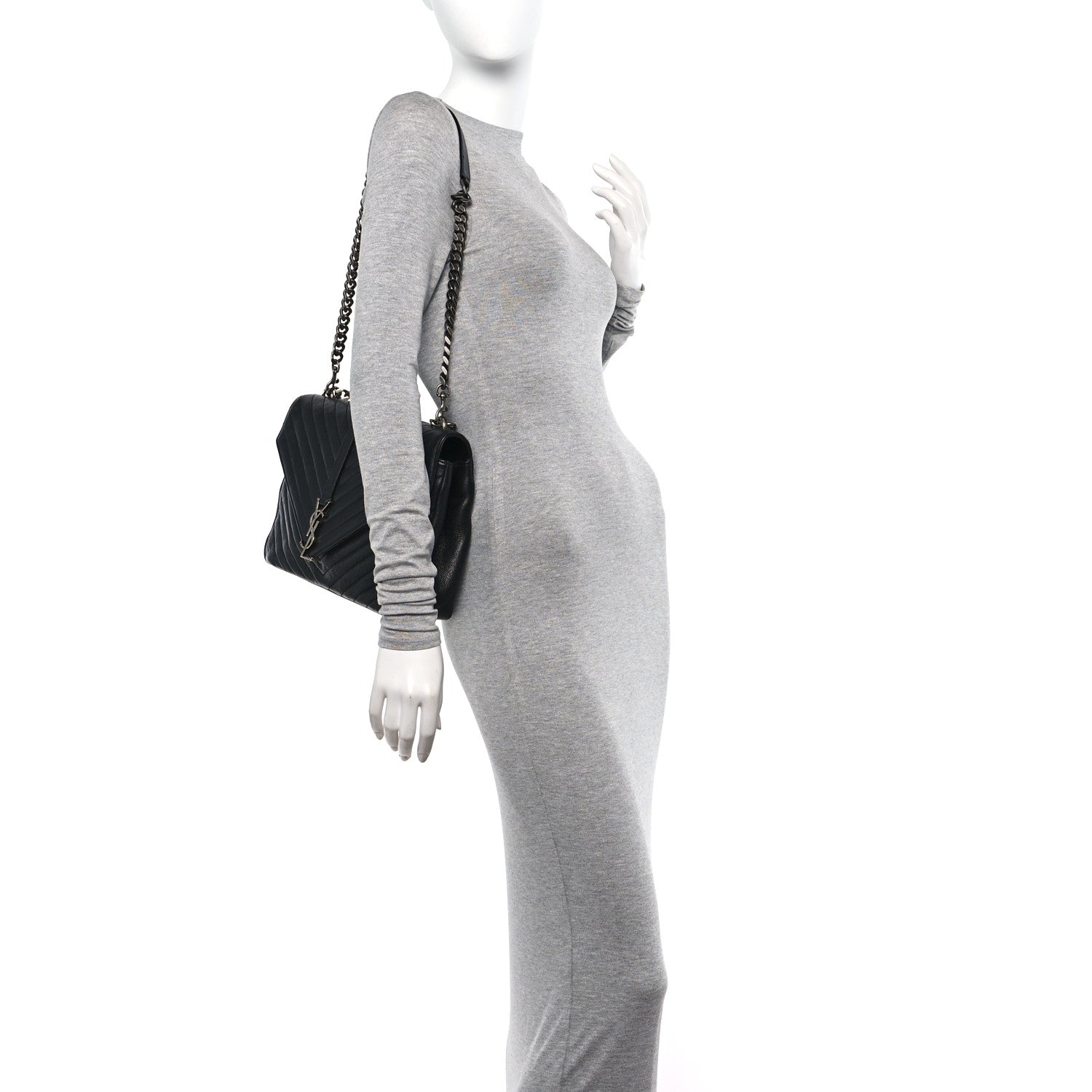 Saint Laurent Sheepskin Matelasse Chevron Monogram Large College Satchel Black Tulip 2 of 12