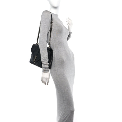 Saint Laurent Sheepskin Matelasse Chevron Monogram Large College Satchel Black Tulip 2 of 12