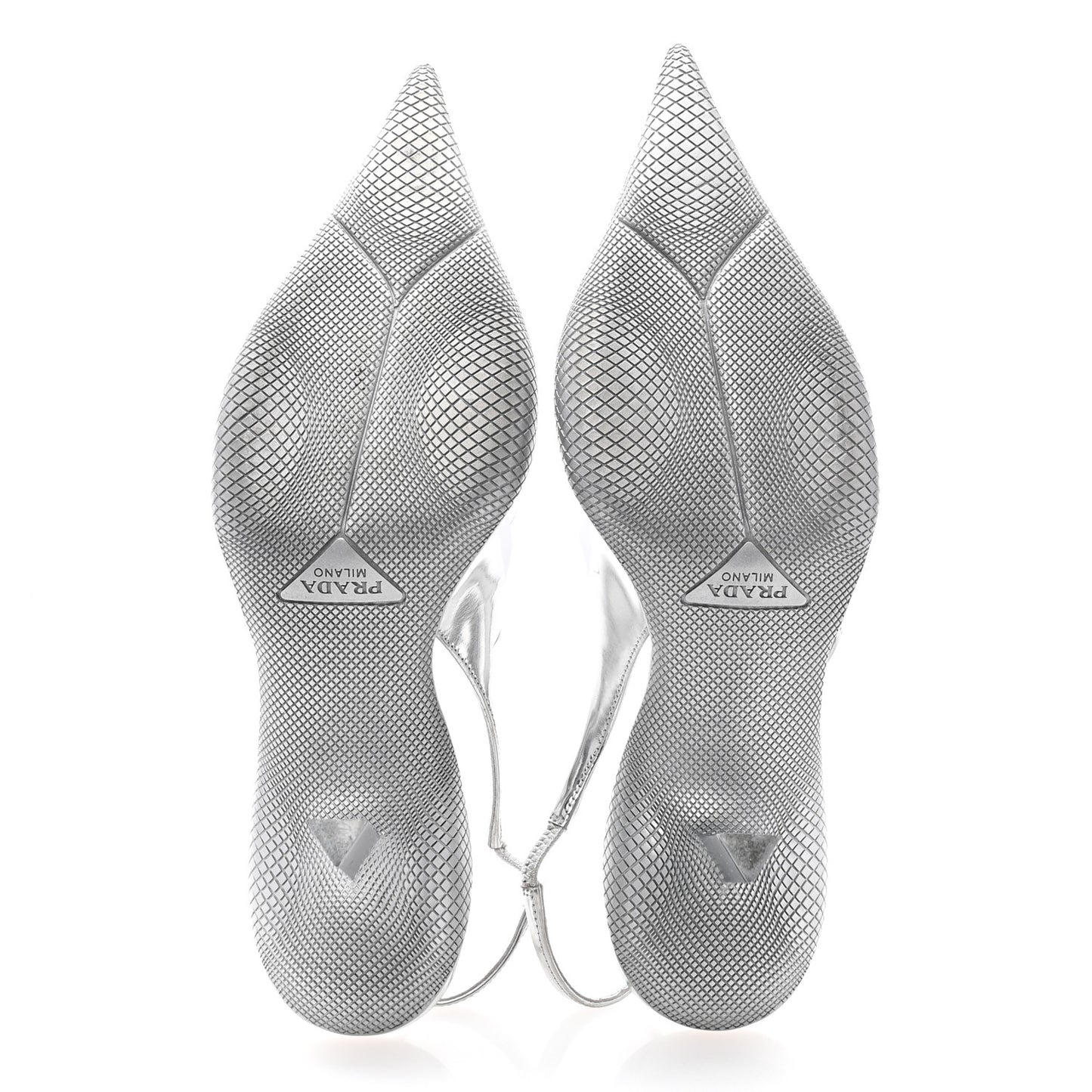 Spazzolato Triangle Logo Pointed Toe 45mm Slingback Pumps 40 Argento