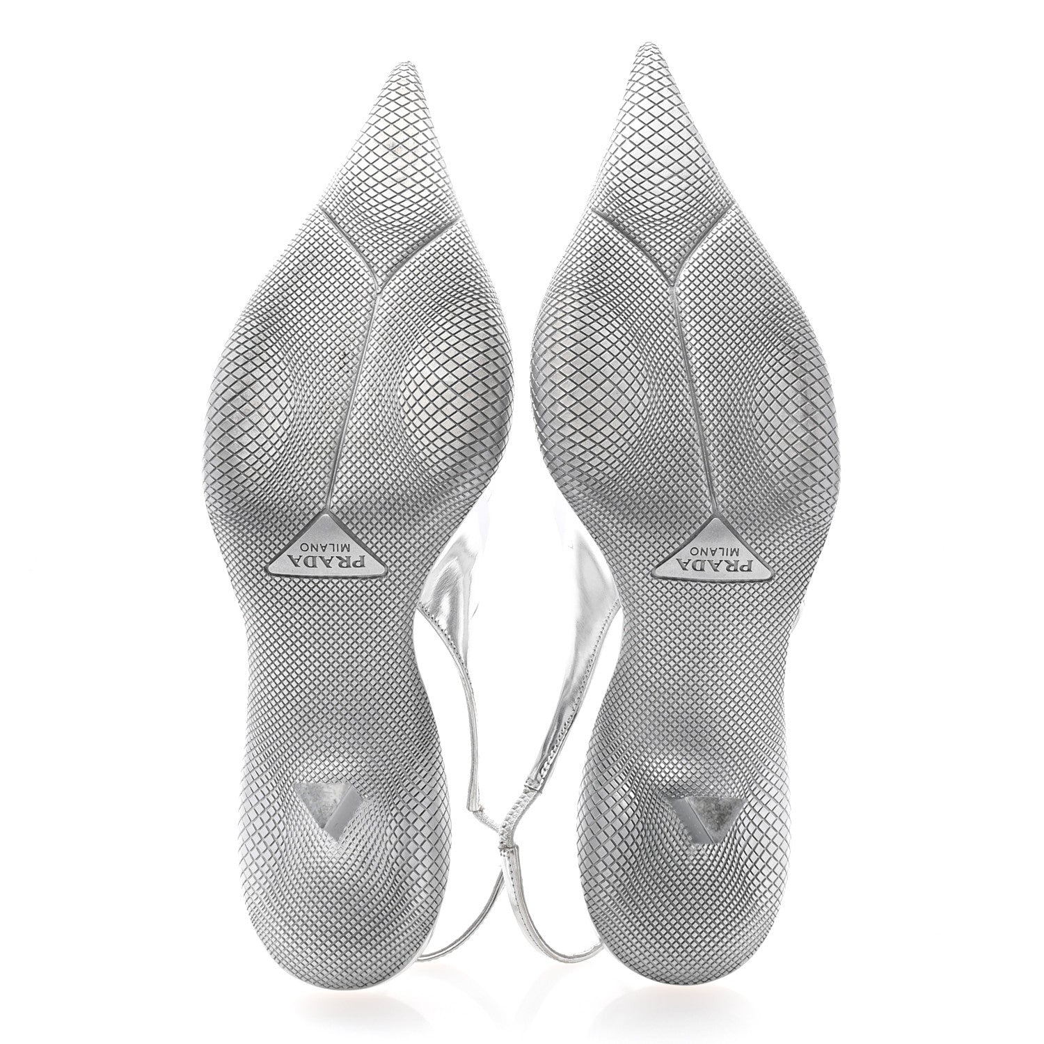 Prada Spazzolato Triangle Logo Pointed Toe 45mm Slingback Pumps 40 Argento 5 of 9