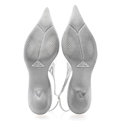 Prada Spazzolato Triangle Logo Pointed Toe 45mm Slingback Pumps 40 Argento 5 of 9