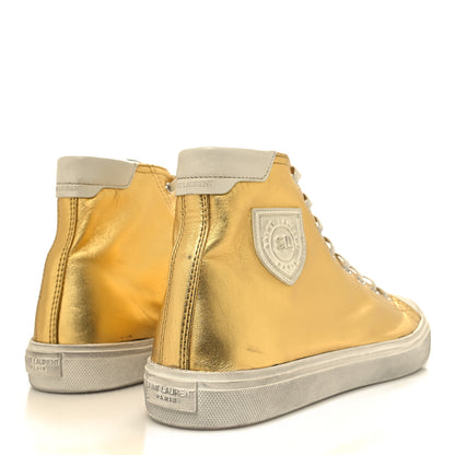 Saint Laurent Distressed Calfskin Bedford Logo-Appliqued Hightop Sneakers 44 Gold Cream White 4 of 10