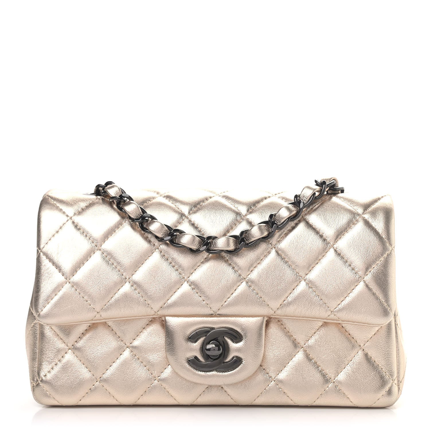 Chanel Metallic Lambskin Quilted Mini Rectangular Flap Gold Black 1 of 4