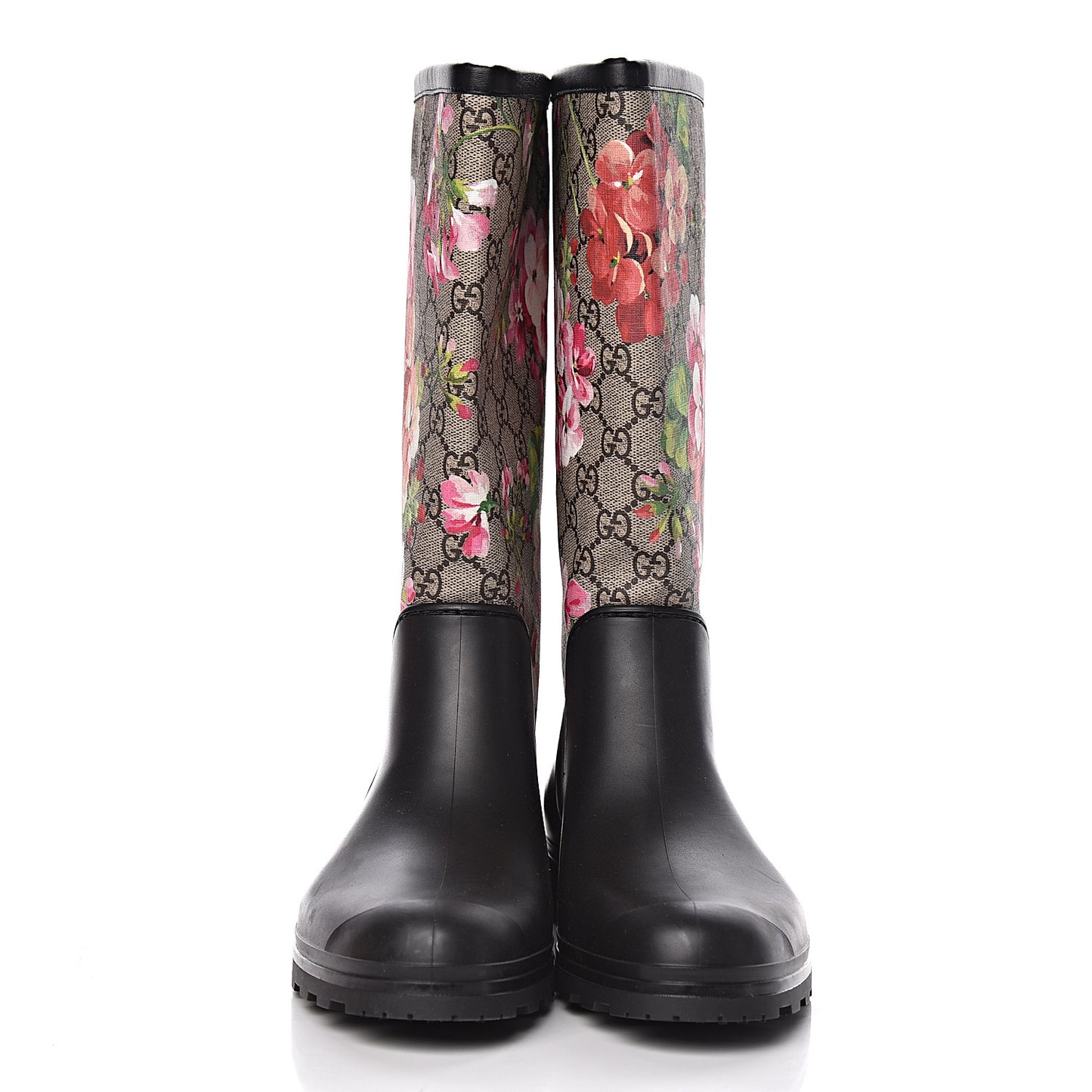 GG Supreme Monogram Blooms Flat Rubber Boots 40 Beige Multicolor