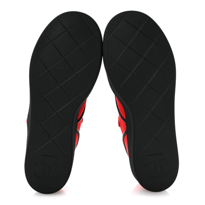 Chanel Mixed Fibers Rubber Cap Toe CC Coco Beach Mary Jane Sneakers 36.5 Red Black 6 of 11