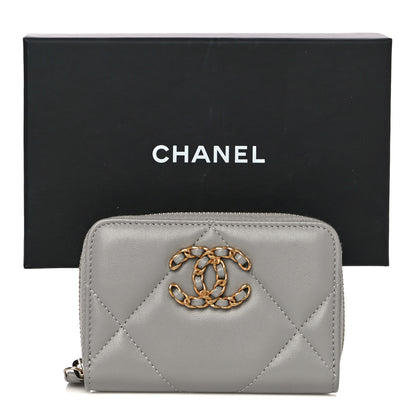 Chanel Lambskin Quilted Chanel 19 Zip Around Coin Purse Wallet Grey 10 of 10