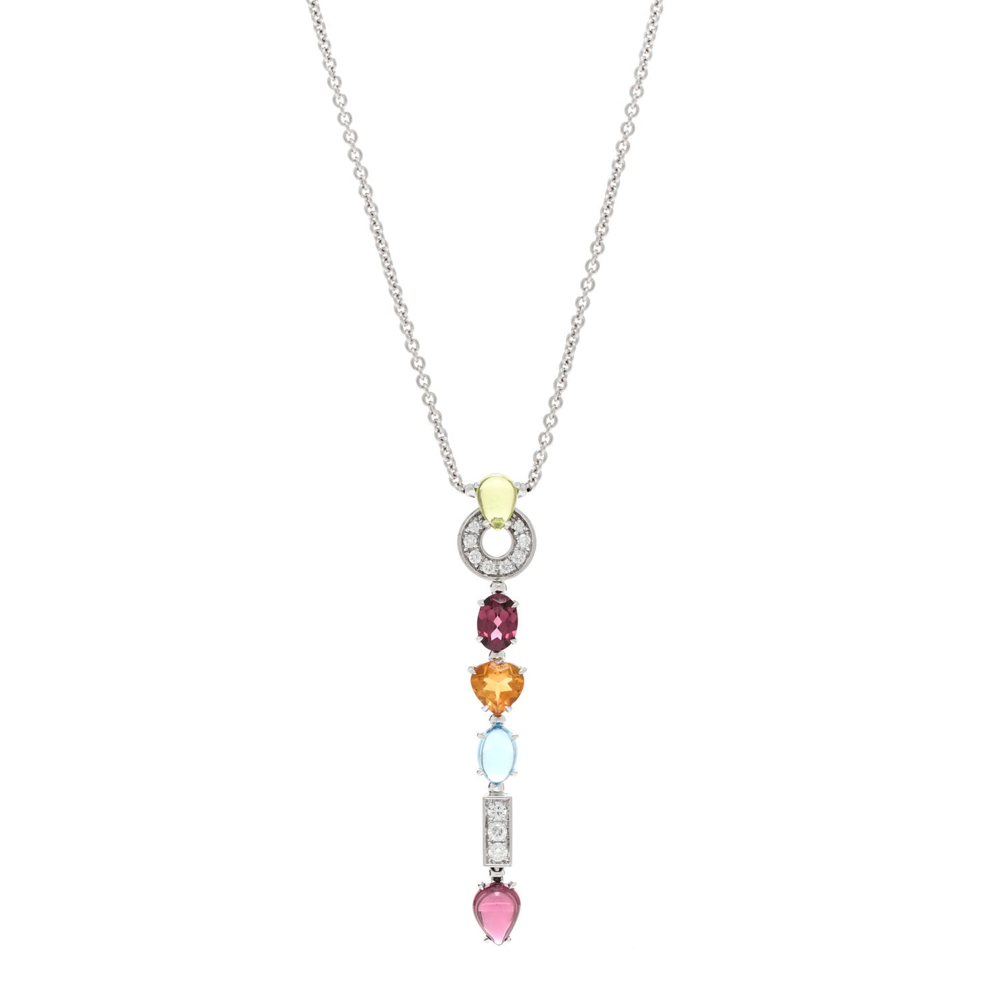 18K White Gold Diamond Multi-Gemstone Allegra Drop Pendant Necklace
