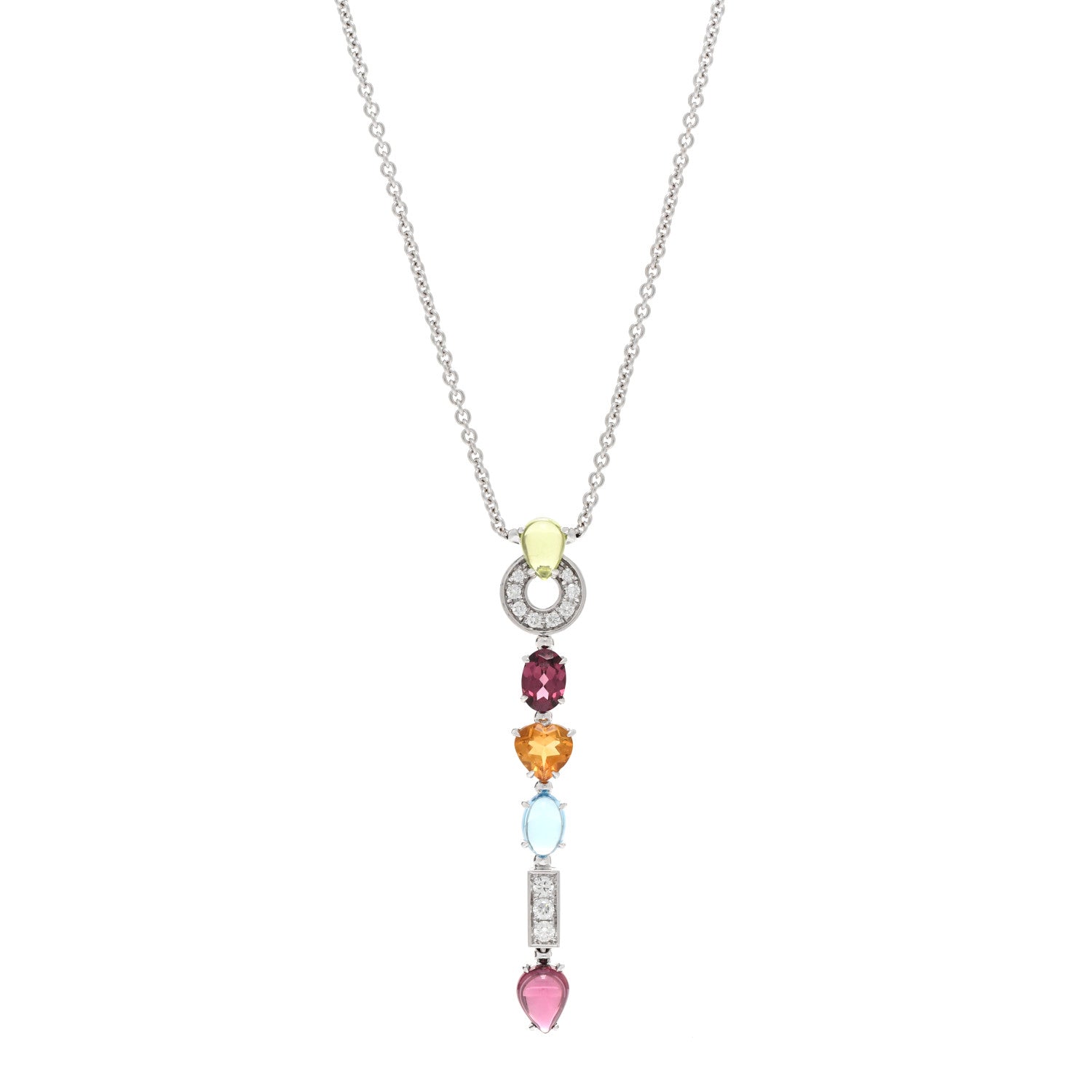 Bulgari 18K White Gold Diamond Multi-Gemstone Allegra Drop Pendant Necklace 1 of 4