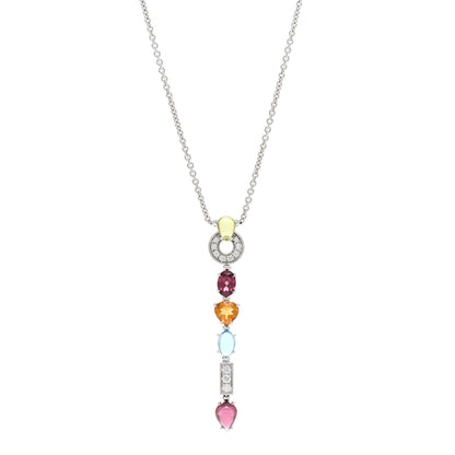 Bulgari 18K White Gold Diamond Multi-Gemstone Allegra Drop Pendant Necklace 1 of 4