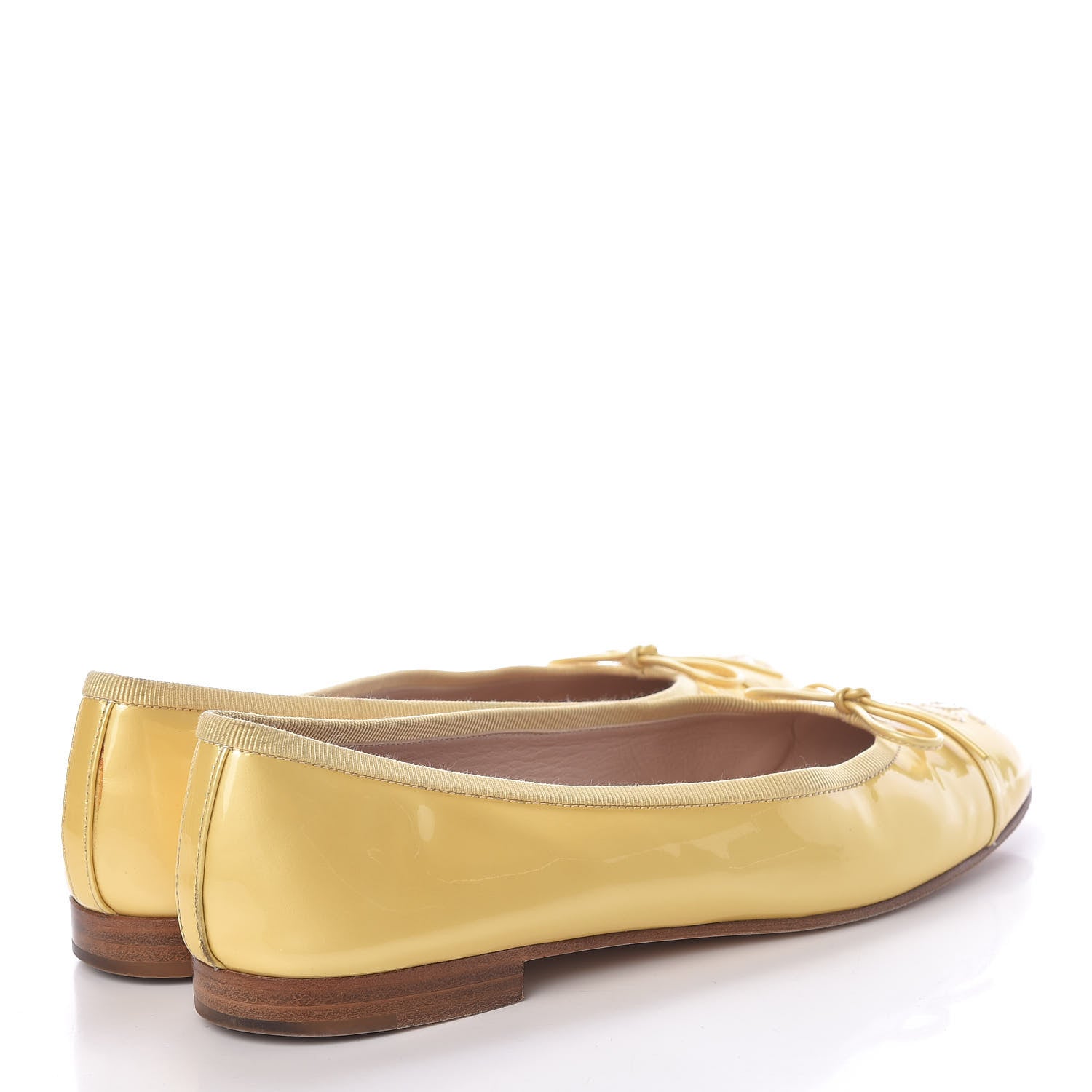 Chanel Calfskin Patent CC Cap Toe Ballerina Flats 39 Yellow 4 of 18