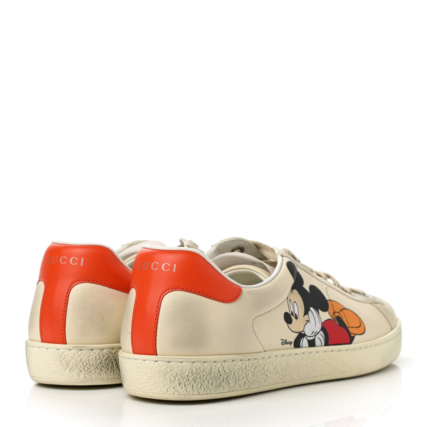 X DISNEY Miro Soft Calfskin Mickey Mouse Print Mens Ace Sneakers 9 Ivory Deep Orange