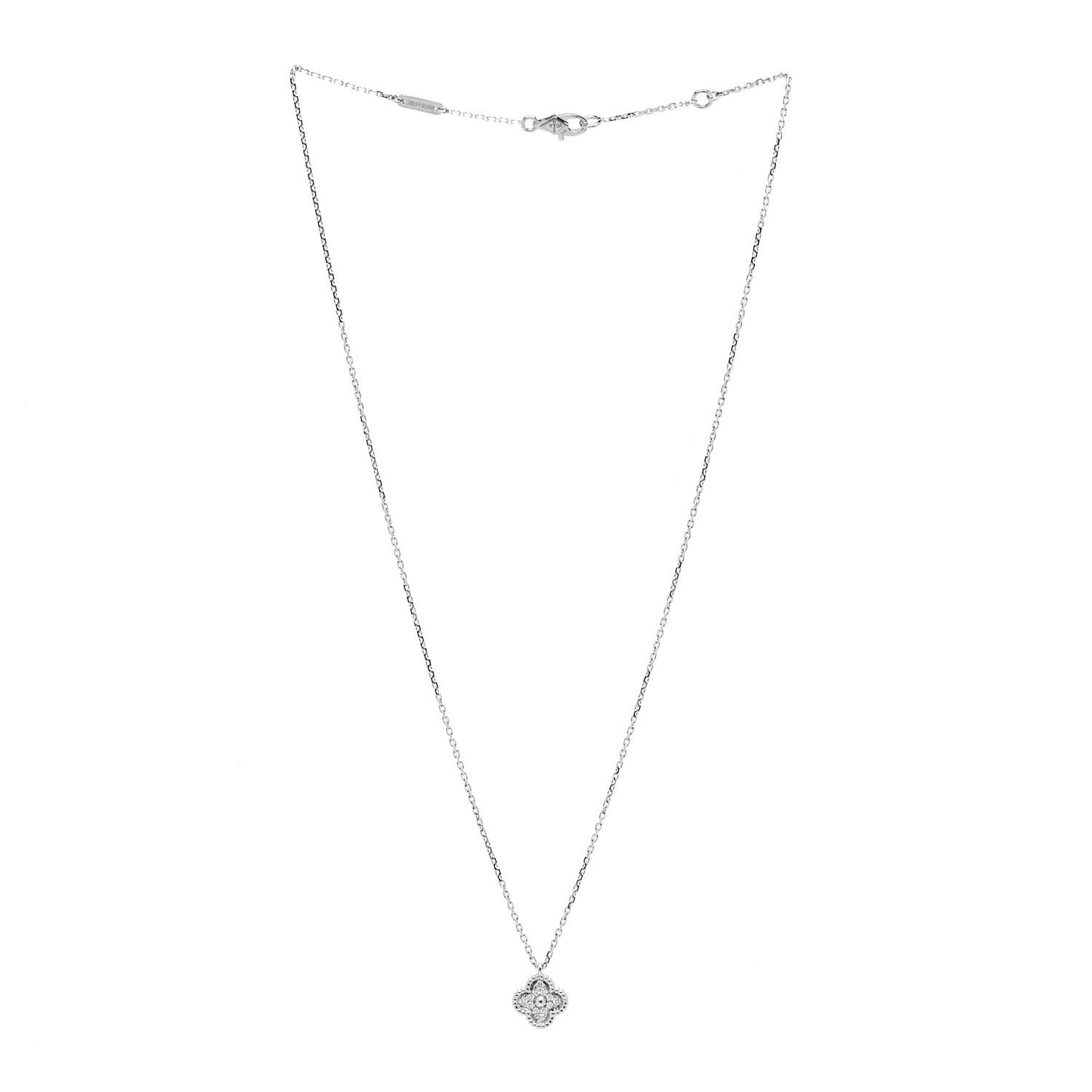 18K White Gold Diamond Sweet Alhambra Pendant Necklace