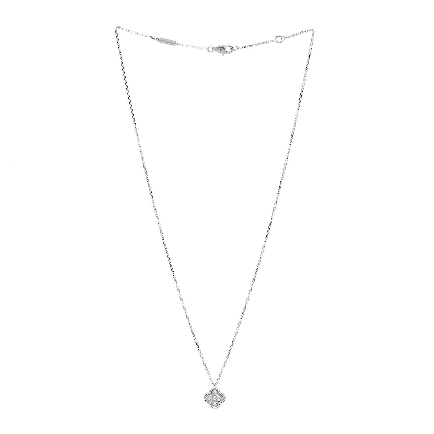 Van Cleef & Arpels 18K White Gold Diamond Sweet Alhambra Pendant Necklace 3 of 7