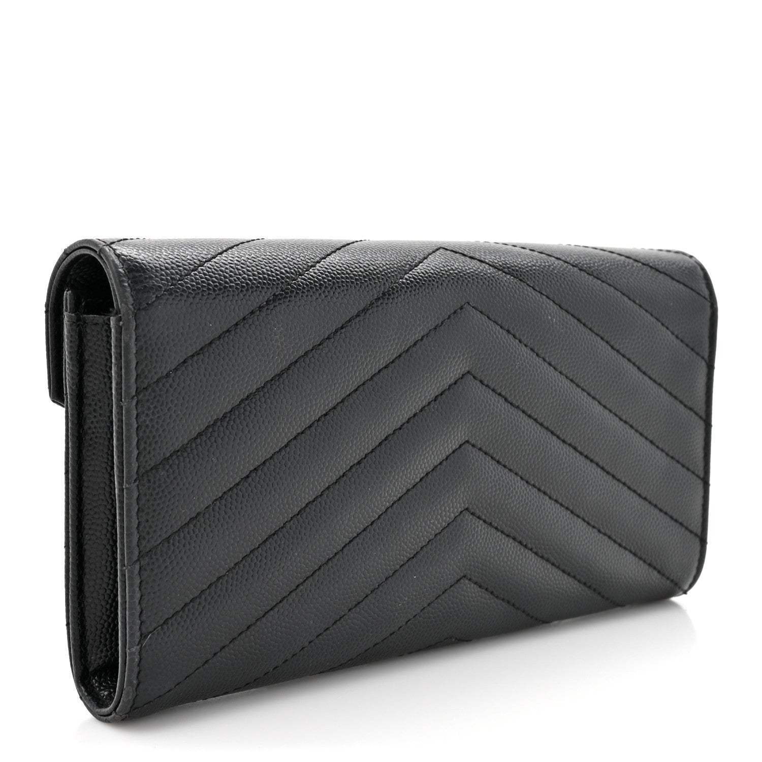 Saint Laurent Grain De Poudre Matelasse Chevron Monogram Flap Wallet Black 3 of 12