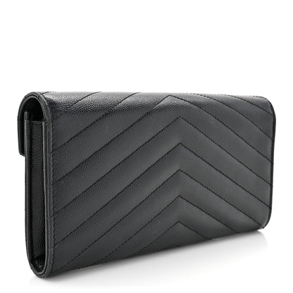 Saint Laurent Grain De Poudre Matelasse Chevron Monogram Flap Wallet Black 3 of 12
