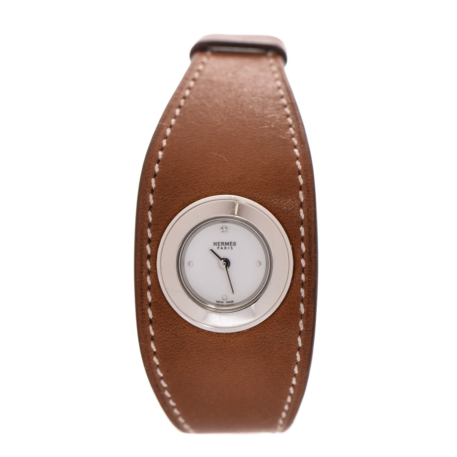 Hermes Stainless Steel Barenia Diamond 26mm Faubourg Manchette Quartz Watch Fauve 1 of 12