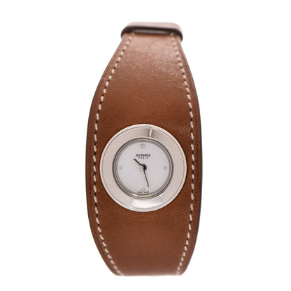 Hermes Stainless Steel Barenia Diamond 26mm Faubourg Manchette Quartz Watch Fauve 1 of 12