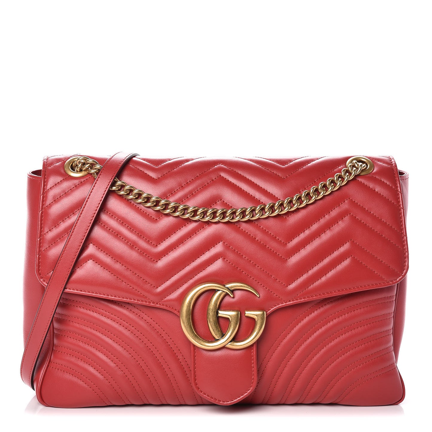 Calfskin Matelasse Large GG Marmont Shoulder Bag Hibiscus Red