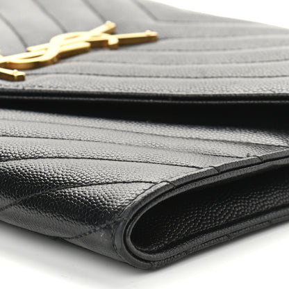 Saint Laurent Grain De Poudre Matelasse Chevron Monogram Envelope Clutch Black 8 of 10
